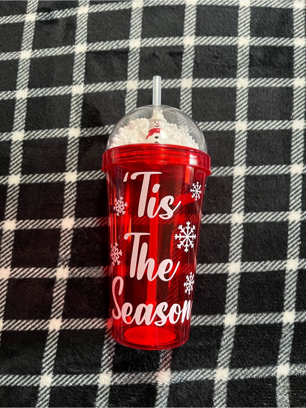 NWOT Holiday 'Tis The Season Red Reusable Tumbler with Lid and Straw